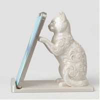 猫（ターキッシュアンゴラ）のスマホスタンド 卓上 シルクホワイト