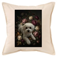 犬（ビションフリーゼ）クッション 45cm 花の油絵風カラーアート