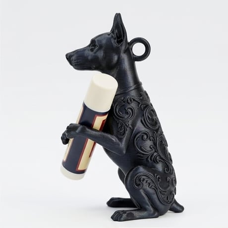 犬（ドーベルマン）の3Dプリント リップケース シルクブラック キーホルダー