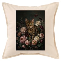 猫（ベンガル）クッション 45cm 花の油絵風カラーアート