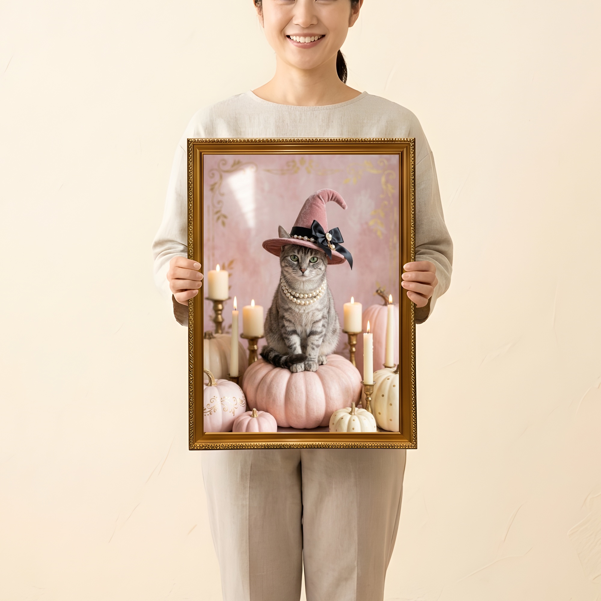 猫（アメリカンショートヘア）のハロウィン限定アート A3額装