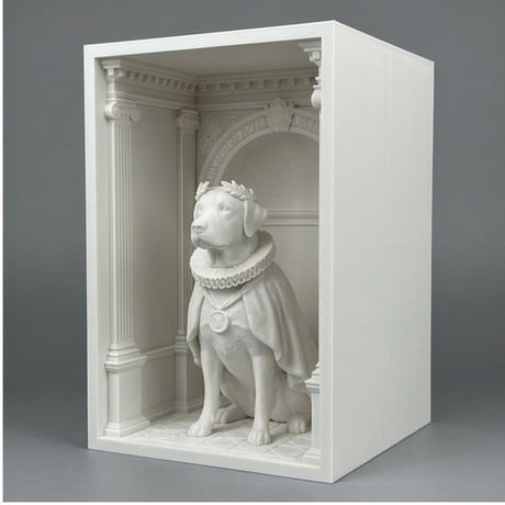 ラブラドールレトリバーのブックヌーク 3Dプリント 白PLA 本棚インテリア