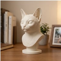 猫（シンガプーラ）の3Dプリント胸像 白PLA 彫刻 置物 インテリア