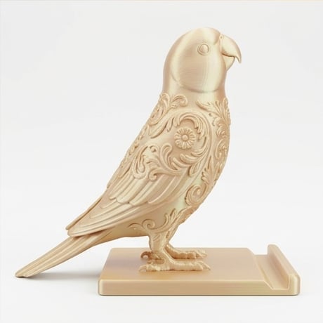インコ（インドオオハナインコ）のスマホスタンド 卓上 シルクゴールド