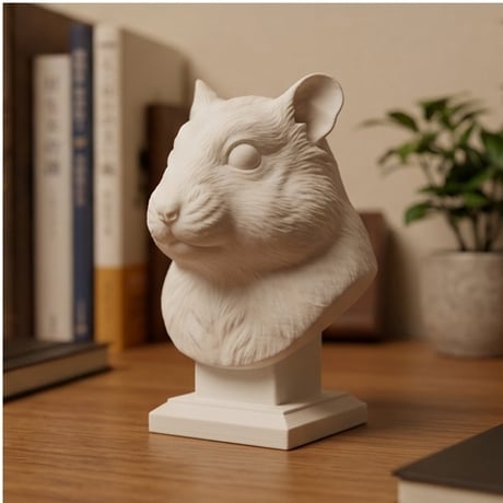 キャンベルハムスターの3Dプリント胸像 白PLA 彫刻 置物 インテリア