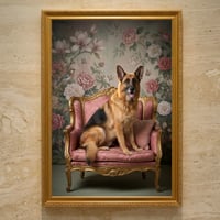 犬（ジャーマンシェパード）のロココ調アート A3額装インテリア壁掛け