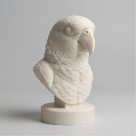 インコ（メイヤーズパロット）の3Dプリント胸像 白PLA 彫刻 置物 インテリア