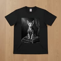 猫（スフィンクス）半袖Tシャツ ルネサンス風モノクロアート ブラック 男女兼用