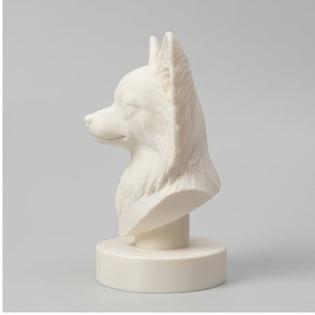 犬（パピヨン）の3Dプリント胸像 白PLA 彫刻 置物 インテリア