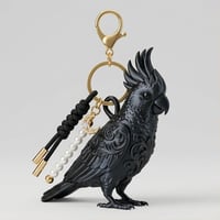 インコ（タイハクオウム）のキーホルダー ミニチュア シルクブラック