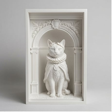 猫（オシキャット）の3Dプリント ブックヌーク 白PLA 本棚インテリア