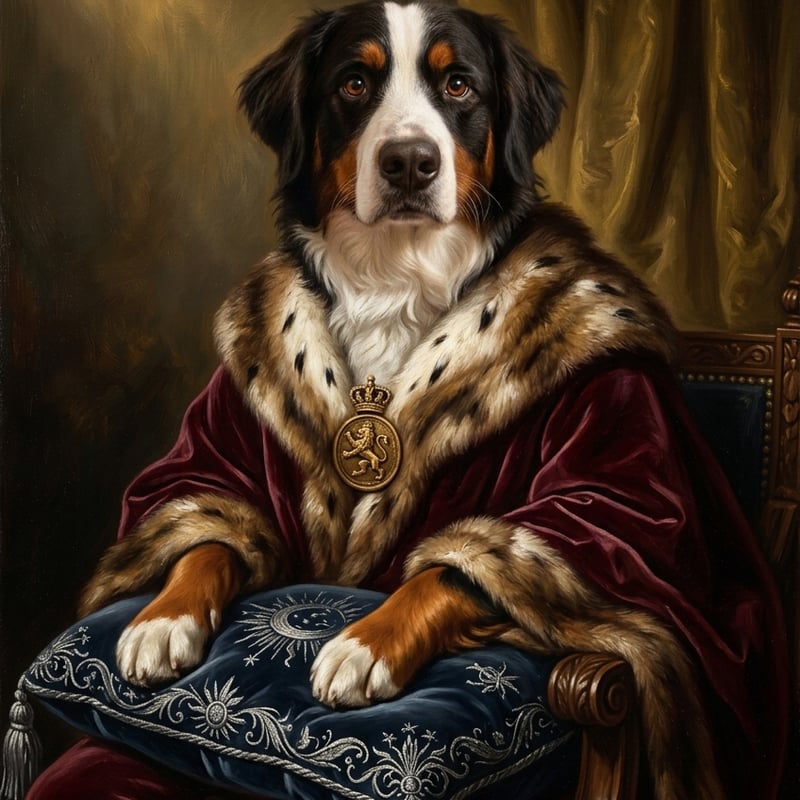 犬（バーニーズマウンテンドッグ）のルネサンス風肖像画 A3額装