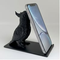 インコ（キバタン）のスマホスタンド 卓上 シルクブラック