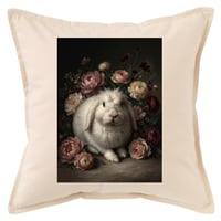 うさぎ（フレンチアンゴラ）クッション 45cm 花の油絵風カラーアート