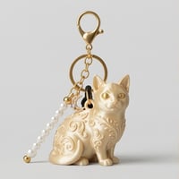 猫（マンチカン）のキーホルダー ミニチュア シルクゴールド
