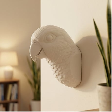 インコ（シロハラインコ）の壁掛けレリーフ 3Dプリント 白PLA インテリア