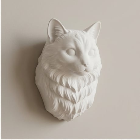 猫（ラグドール）の壁掛けレリーフ 3Dプリント 白PLA インテリア