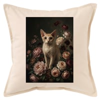 猫（デボンレックス）クッション 45cm 花の油絵風カラーアート