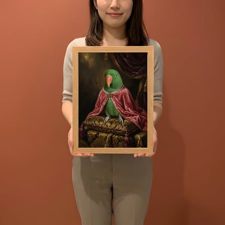 インコ（オオハナインコ）のルネサンス風肖像画 A4額装インテリア壁掛け