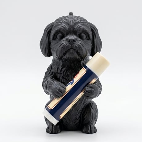 犬（シーズー）の3Dプリント リップケース シルクブラック キーホルダー