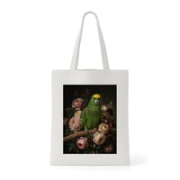 インコ（キエリボウシインコ）トートバッグ 花の油絵風アート キャンバス地