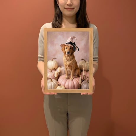犬（ゴールデンレトリバー）のハロウィン限定アート A4額装インテリア壁掛け