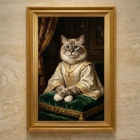 猫（ラグドール）のルネサンス風肖像画 油絵風アートA3額装インテリア壁掛け