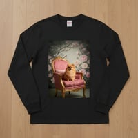 犬（ポメラニアン）長袖Tシャツ ロココ調シャビーピンク ブラック 男女兼用