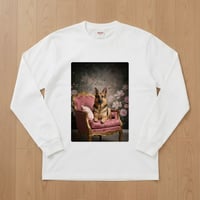 ジャーマンシェパード長袖Tシャツ ロココ調シャビーピンク ホワイト 男女兼用