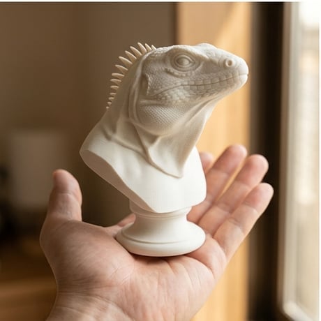 イグアナ（トゲオイグアナ）の3Dプリント胸像 白PLA 彫刻 置物 インテリア