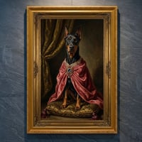 犬（ドーベルマン）のルネサンス風肖像画 油絵風アートA4金縁額装インテリア壁掛け