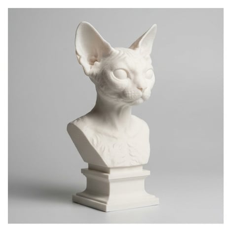 猫（デボンレックス）の3Dプリント胸像 白PLA 彫刻 置物 インテリア