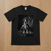 犬（ボストンテリア）半袖Tシャツ ルネサンス風モノクロアート ブラック 男女兼用