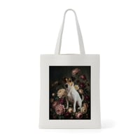 犬（ジャックラッセルテリア）トートバッグ 花の油絵風アート キャンバス地