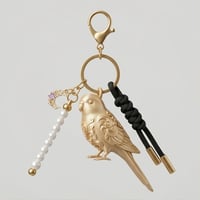 インコ（アキクサインコ）のキーホルダー ミニチュア シルクゴールド