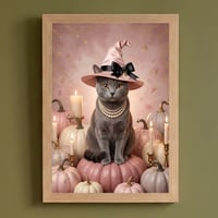 猫（シャルトリュー）のハロウィン限定アート A4額装インテリア壁掛け