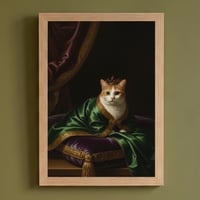 猫（マンチカン）のルネサンス風肖像画 油絵風アートA4額装インテリア壁掛け