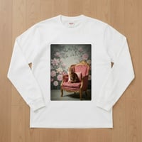 猫（ベンガル）長袖Tシャツ ロココ調シャビーピンク ホワイト 男女兼用