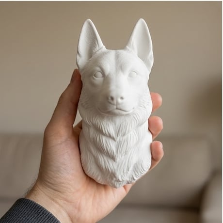 犬（シベリアンハスキー）の壁掛けレリーフ 3Dプリント 白PLA インテリア