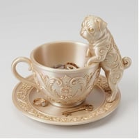 犬（パグ）のアクセサリートレイ 小物入れ シルクゴールド