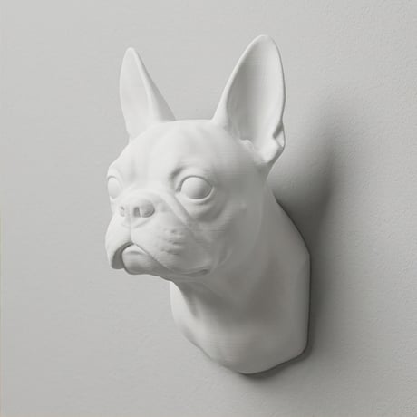 犬（ボストンテリア）の壁掛けレリーフ 3Dプリント 白PLA インテリア