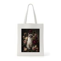 猫（シャム猫）トートバッグ 花の油絵風アート キャンバス地