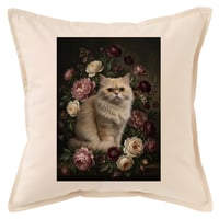 猫（チンチラペルシャ）クッション 45cm 花の油絵風カラーアート