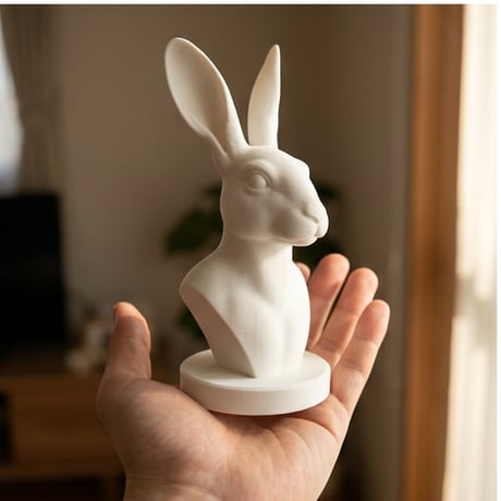 うさぎ（ベルジアンヘア）の3Dプリント胸像 白PLA 彫刻 置物 インテリア