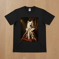 犬（サモエド）半袖Tシャツ ルネサンス風カラーアート ブラック 男女兼用