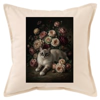 猫（ラグドール）クッション 45cm 花の油絵風カラーアート
