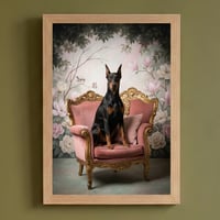 犬（ドーベルマン）のロココ調シャビーピンクアート A4額装インテリア壁掛け
