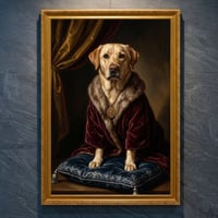 犬（ラブラドールレトリバー）のルネサンス風肖像画 A4金縁額装インテリア壁掛け