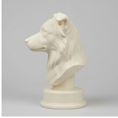 犬（ボーダーコリー）の3Dプリント胸像 白PLA 彫刻 置物 インテリア