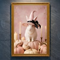 うさぎ（ニュージーランドホワイト）のハロウィン限定アート A4金縁額装